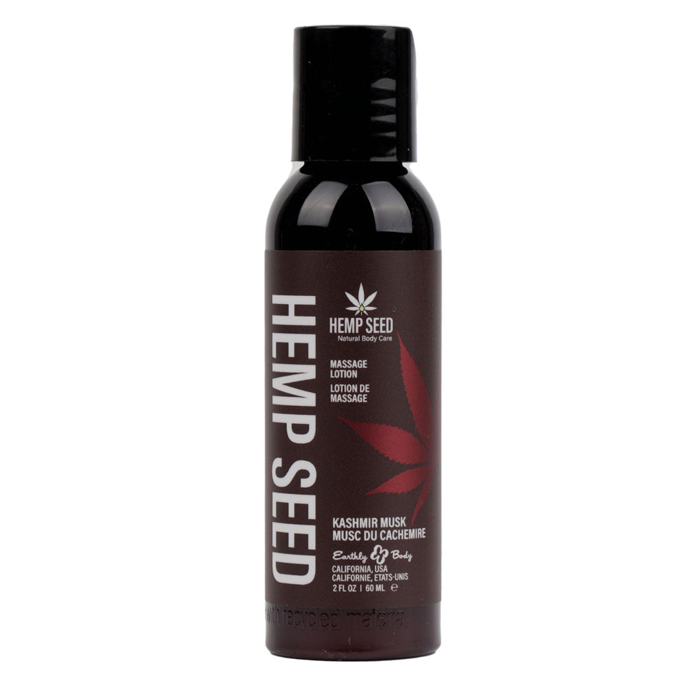 Hemp Seed Massage Lotion - Kashmir Musk (Brandy, Jasmine, Cedarwood Musk) Scented - 59 ml Bottle Earthly Body
